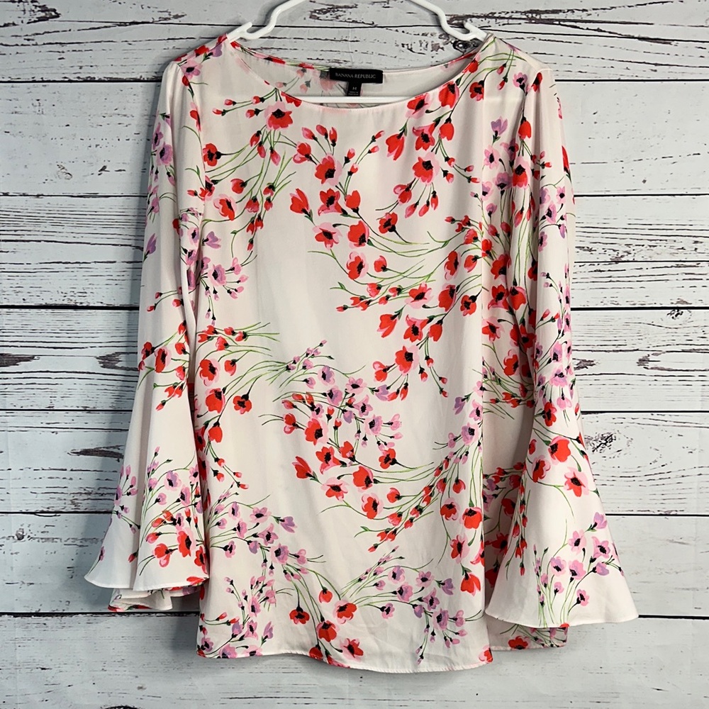 Banana Republic Floral Blouse - White with Red and Purple